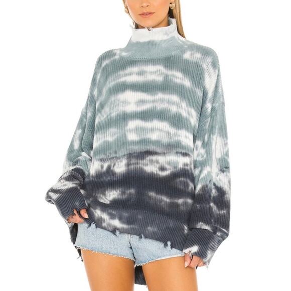 NWT Young Fabulous & Broke Cameron Sweater Blue Tie Dye Distressed Boho Size M - Picture 1 of 11